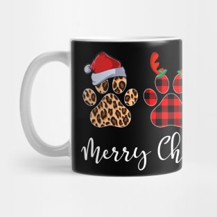 Merry Christmas Leopard Red Green Plaid Dog Paws Mug